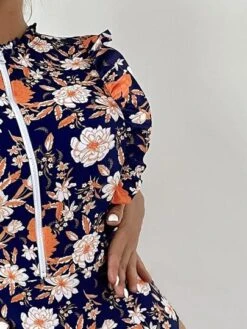 Floral Print Ruffle Trim Zip Front One Piece Swimsuit -Curated Swimwear 1649728223e6e8f2a6fd1abf12b77b9cf211b9485d thumbnail 405x552