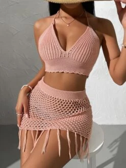 2pack Tie Backless Halter Cover Up Top & Hollow Out Fringe Trim Skirt -Curated Swimwear 16503556254a8a0d918ab4485d15d895e5e691cfbf thumbnail 405x552