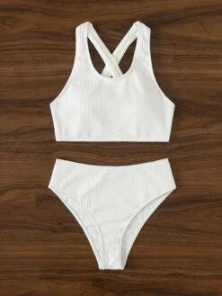 Ribbed Bikini Set Cross Back Tank Top & High Waisted Bottom 2 Piece Bathing Suit -Curated Swimwear 165035804251f962a3679bc407bdd9f9a8628faa5a thumbnail 405x552
