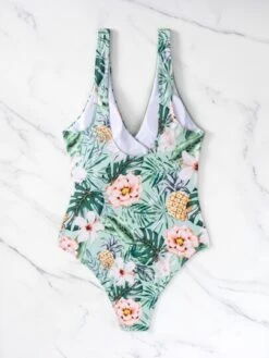 Tropical Print Knot Side Belted One Piece Swimsuit -Curated Swimwear 16509467405da47a29a5e8881654284e7bd177a432 thumbnail 405x552