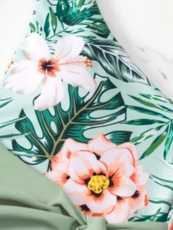 Tropical Print Knot Side Belted One Piece Swimsuit -Curated Swimwear 165094674560ea03733fa47e8397c5c31bb1b32eec thumbnail 405x552