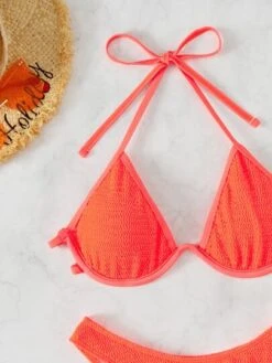 Textured Bikini Set Underwire Halter Triangle Bra & High Cut Bottom 2 Piece Bathing Suit -Curated Swimwear 16512165416dcb656a50c1c3a83adebde2217799c9 thumbnail 405x552