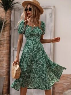 SHEIN VCAY Ditsy Floral Print Puff Sleeve Split Thigh Dress -Curated Swimwear 16512327052cc57690823d803b3a46dd0652b31529 thumbnail 405x552