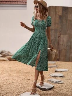 SHEIN VCAY Ditsy Floral Print Puff Sleeve Split Thigh Dress -Curated Swimwear 1651232707f03b07c665fd0e92c7f9327e5257783c thumbnail 405x552