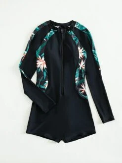 Random Tropical Print Zip Front One Piece Swimsuit -Curated Swimwear 16528384476c87933162f860de2638263f73ae1553 thumbnail 405x552