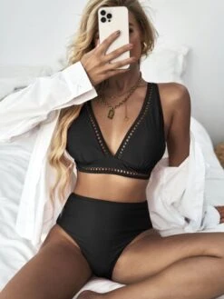 Solid Bikini Set Hollow Out Tank Bra & High Waisted Bottom 2 Piece Bathing Suit -Curated Swimwear 1652950232956b19372b2a87ddedb7e9da028a5b85 thumbnail 405x552