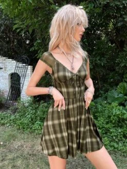 ROMWE PUNK Grunge Plaid Print Knotted Front Lace Trim Dress -Curated Swimwear 1653354551da5c10d497c24deb55974f5da28b04b4 thumbnail 405x552