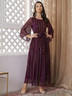 SHEIN Modely Flounce Sleeve Belted Sequins Dress -Curated Swimwear 1653355686d2bce0a8def4ef2cefd6d32c251f0bb7 thumbnail 405x552