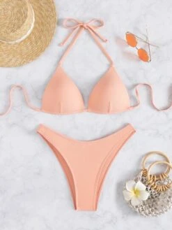 Plain Rib Tie Back Halter Push Up Bikini Swimsuit -Curated Swimwear 1653991946602727a4fb499c104b76c26cc176d391 thumbnail 405x552