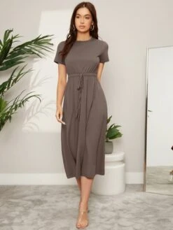 SHEIN Mulvari Elastic Waist Knot Front Dress -Curated Swimwear 165456688173e7954749ef72946bc715df45be6c05 thumbnail 405x552