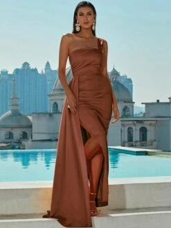 One Shoulder Wrap Hem Satin Floor Length Formal Gown -Curated Swimwear 1654753454eff6864b1940a20c74bfce90ba2561f9 thumbnail 405x552