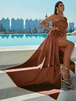 One Shoulder Wrap Hem Satin Floor Length Formal Gown -Curated Swimwear 1654753457588a81ebd37375a040a547d0bd4e3705 thumbnail 405x552