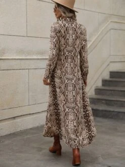 SHEIN VCAY Snakeskin Print Button Front Shirt Dress