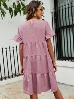 SHEIN LUNE Solid Flounce Sleeve Smock Dress