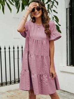 SHEIN LUNE Solid Flounce Sleeve Smock Dress -Curated Swimwear 1656927589c6daed3cb53ff28e04673b392e66e347 thumbnail 405x552