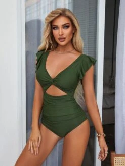 Twist Cut Out Ruched Side Butterfly Sleeve One Piece Swimsuit -Curated Swimwear 1657852267f58889e19bb10fa246b12f06e03b57d3 thumbnail 405x552