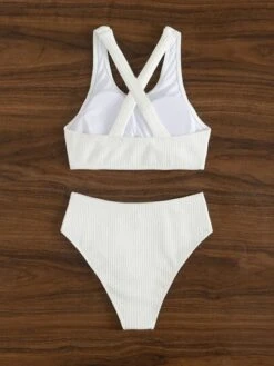 Ribbed Bikini Set Cross Back Tank Top & High Waisted Bottom 2 Piece Bathing Suit -Curated Swimwear 1658124572d6371286b40f8fef5adb4f8f73e0c7d4 thumbnail 405x552