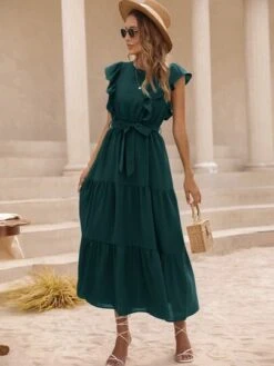 SHEIN Privé Butterfly Sleeve Layered Hem Belted Dress -Curated Swimwear 1658458330b0d4ae25852e4617363561a12b63610b thumbnail 405x552