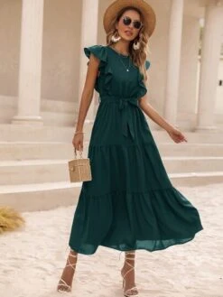 SHEIN Privé Butterfly Sleeve Layered Hem Belted Dress -Curated Swimwear 1658458336bafb0f259d4ba86be8335a660d11a1fa thumbnail 405x552