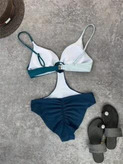 Colorblock Ring Detail Cut Out Ruched Monokini -Curated Swimwear 16595424254eb0897529a616ef96e2cf9a4195bc68 thumbnail 405x552