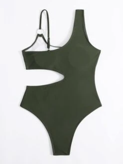 Solid Cut-out Ring Linked One Piece Swimsuit