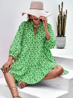 SHEIN VCAY Floral Print Tie Neck Smock Dress -Curated Swimwear 1661930489c61646e06c634d3fe79eb4d34b3c2b15 thumbnail 405x552