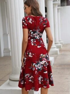 SHEIN Clasi Floral Print Flared Hem Dress Without Belt