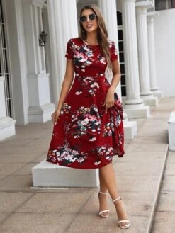 SHEIN Clasi Floral Print Flared Hem Dress Without Belt -Curated Swimwear 1663121800547d0515103eff24778ec206208b142d thumbnail 405x552