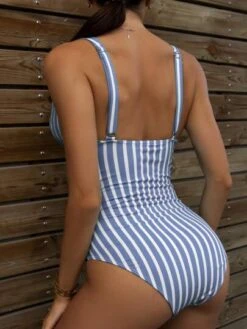 Striped Plunging One-Piece Swimsuit