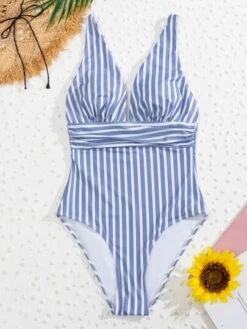Striped Plunging One-Piece Swimsuit -Curated Swimwear 16631360778e8a37dc2a16fe5a2bc87f5685a0f4b3 thumbnail 405x552