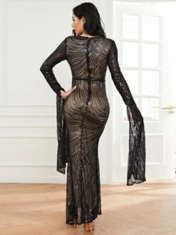 Missord Draped Contrast Sequins Prom Dress