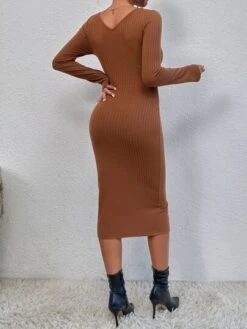 SHEIN BAE Solid Ribbed Knit Bodycon Dress