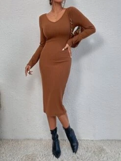 SHEIN BAE Solid Ribbed Knit Bodycon Dress -Curated Swimwear 1665566369dd4136243836f3ba4fd323679e0e232e thumbnail 405x552