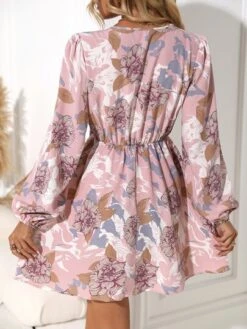 SHEIN Clasi Floral Print Lantern Sleeve Belted Dress
