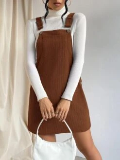 SHEIN Qutie Solid Pocket Patched Overall Dress Without Sweater -Curated Swimwear 1666064253f8c43787f5cdd92d5a8a4591682b2c25 thumbnail 405x552