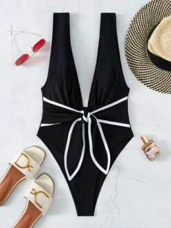 Knot Front Plunging One Piece Swimsuit -Curated Swimwear 1666242729419c59f4175429ebf7c384440cf75114 thumbnail 405x552