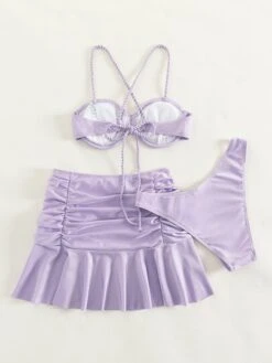 Mono Bikini Set Ruched Lace Up Back Push Up Top & High Cut Bottom & Ruffle Hem Beach Skirt 3 Piece Bathing Suit -Curated Swimwear 1667438738c8b7ac5a5c3f9f5fd0c0410e613b4847 thumbnail 405x552