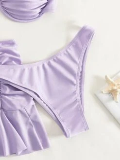 Mono Bikini Set Ruched Lace Up Back Push Up Top & High Cut Bottom & Ruffle Hem Beach Skirt 3 Piece Bathing Suit -Curated Swimwear 16674387431e95ef6011db66bb2fe40e4e4f2b2df0 thumbnail 405x552