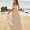 Off Shoulder Butterfly Sleeve Applique Prom Dress