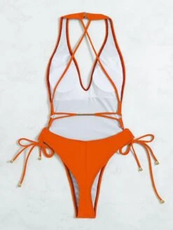 Plain Tie Side Cross Back One Piece Swimsuit -Curated Swimwear 166874230659149c9df796c9c7187ca9cf935cfcc1 thumbnail 405x552