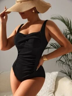 Solid Ruched One Piece Swimsuit -Curated Swimwear 16688406926523f36782ac2900bb6243a175888e7c thumbnail 405x552