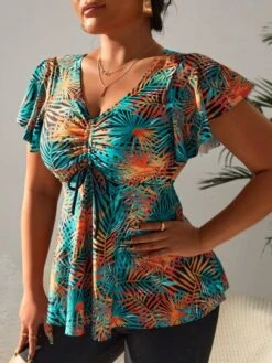 Tropical Print Drawstring Front Shorts Bikini Swimsuit -Curated Swimwear 166902286659bbfac42d0c19344963ff83c0b3a7b7 thumbnail 405x552