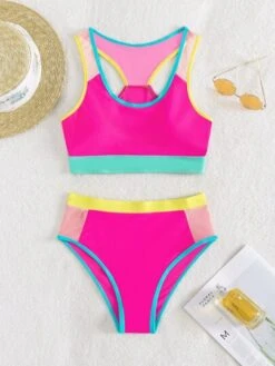 Colorblock Bikini Set Contrast Binding Tank Bra & Bikini Bottom 2 Piece Bathing Suit -Curated Swimwear 16696143416e7f17798c6a4dccf6c5f5f20faee5d5 thumbnail 405x552