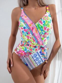 Floral Print Knot Front One Piece Swimsuit -Curated Swimwear 1670028753b4a9f2aa8ea27f312c7e77027ee26381 thumbnail 405x552