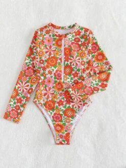 Floral Print Zip Front One Piece Swimsuit -Curated Swimwear 1670292152c9102712c3c66fcf6823229b4d17fc44 thumbnail 405x552