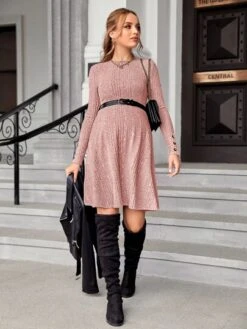 SHEIN Maternity Marled Knit Dress Without Belt -Curated Swimwear 1670558661624c51c4507db4d84374c341342c6f5d thumbnail 405x552