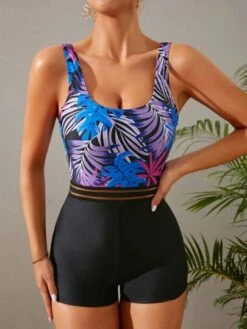 Tropical Print Contrast Mesh One Piece Swimsuit -Curated Swimwear 167116232491e92b64c31112465aec0e2ef4673cb0 thumbnail 405x552