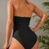 Striped Ruched Halter One Piece Swimsuit