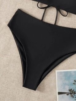 Solid Bikini Set Lace Up Back Reversible Tube Bra & High Waisted Bottom 2 Piece Bathing Suit -Curated Swimwear 1671522179822ffdae3e39f66aad404e3b4716c75c thumbnail 405x552