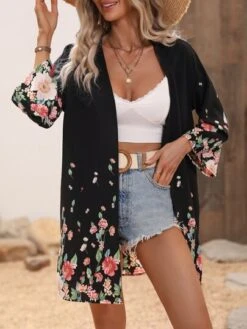 Floral Print Drop Shoulder Kimono -Curated Swimwear 16720305494d33b162bbb9032343a2b5f252a90abc thumbnail 405x552
